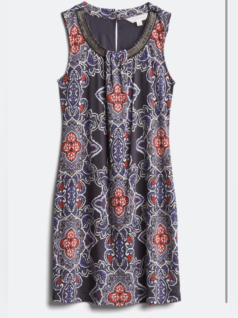 Magnolia Grace Elegant Dark Grey and Orangish Red Patterned Midi Dress